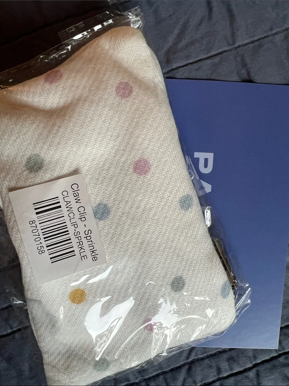Parke Sprinkle Blue Pink Hair Claw Clip w/ Polka Dot Pouch Birthday NEW IN BAG